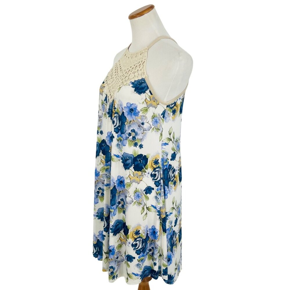 NWT Blue Ditsy Floral Lace Crochet Mini Dress | Cottagecore Coquette Soft Girl L - Picture 10 of 15